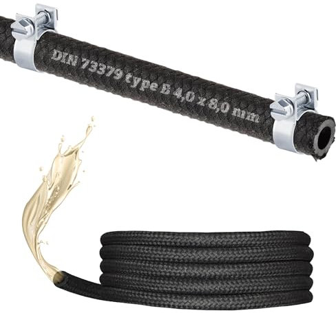 (4 mm) 1 metro de manguera de gasolina manguera de aceite diesel manguera de combustible para gasolina, combustible diésel (NBR DIN-73379-B)-(2 x W1 Mini abrazaderas) (interior 4,0 mm/exterior 8,0 mm