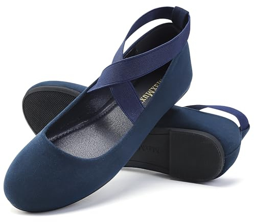 MaxMuxun Ballerines classiques pour femme - Élégantes - Chaussures plates pour femme - Avec lanières croisées élastiques - Ballerines confortables - Chaussures plates pour femme, bleu marine, 40 EU