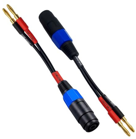 Sam&Johnny 4mm Banana Plug to Female Speakon Speaker Adapter Cable 12AWG, 6 Inch - Mono Speakon Female Jack to Banana Cable - 2 Pack