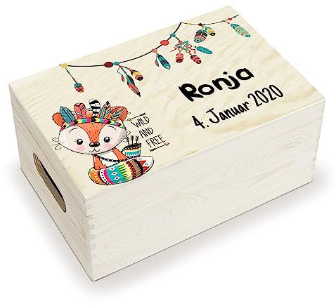 Holzura Erinnerungsbox Baby Geschenk für Mädchen, Junge - personalisierte Erinnerungskiste - Aufbewahrungsbox, Geschenkbox zur Geburt oder Taufe