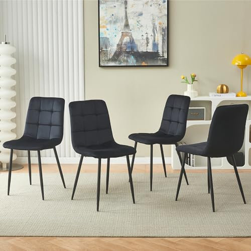 Homcasa Esszimmerstühle Küchenstuhl Polsterstuhl Wohnzimmerstuhl Sessel mit Rückenlehne, Sitzfläche aus Samt, Metallbeine (Schwarz, 4er Set)
