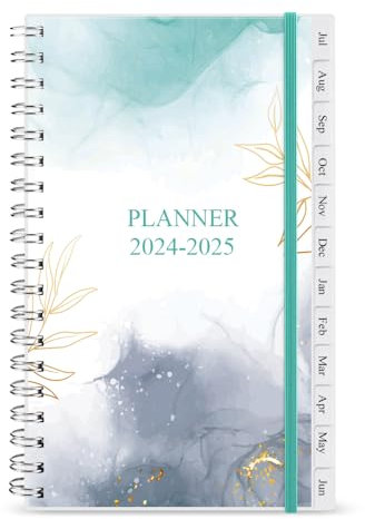 Taschenkalender 2024–2025 – A6, Wochen- und Monats-Organizer, Notizbuch und Tagebuch zum Verfolgen von Zielen, einfach Ihren Alltag zu organisieren, Größe M, 9,5 x 17,1 cm, Blaugrün