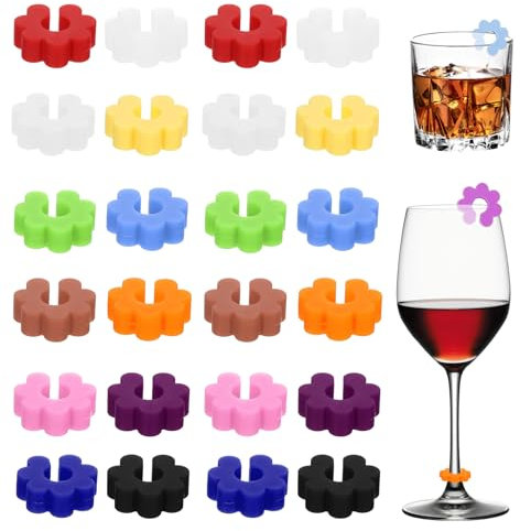CPYJW 24 Piezas Marcadores De Copas,Marcadores Vasos Reutilizables Marcadores De Vasos Coloridos Identificador De Vasos Fiesta Marcadores De Bebidas Para Copa Fiestas Suministros De Decoración
