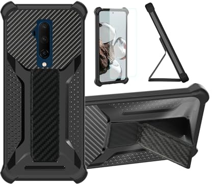 Aroepurt Hülle Für Oneplus 7T PRO Hülle Case Handyhülle Schutzhülle Cover [mit gehärtetem Glas-Screen-Protector] Hybrid [Folding Support Magnetic] [Frosted Anti-Fingerprint] Schwarz