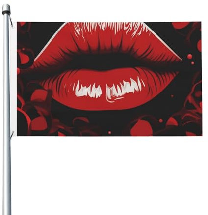 Flagge, 90 x 152 cm, doppelseitige Flagge, rote Lippen, Allwetterflaggen für Hof, Outdoor-Dekoration, Urlaubsbanner