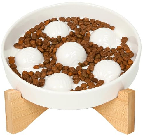 Slow Feeder Cat Bowl, Ceramic Slow Feeder Dog Bowl, Raised Anti-Spill Cat Bowl for Cats and Small Dogs, Eco-Friendly and Easy to Clean