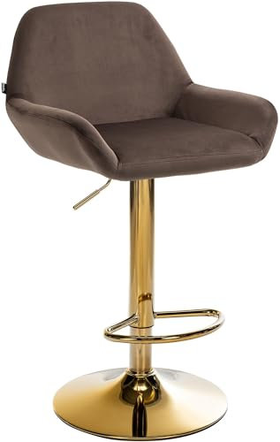 CLP Tabouret De Bar Braga Housse en Velours avec Cadre Doré, Réglable en Hauteur Et Rotatif À 360°, Chaise De Bar avec Repose-Pieds, Couleur:Marron