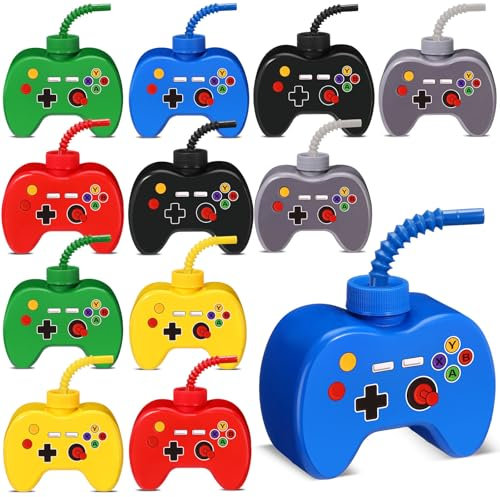 Tanlade 12 Pcs Plastic Video Gaming Party Favor Gift Cups with Straw, 10 oz Gamer Birthday Cups Video Gaming Drinking Party Favors for Boy Game