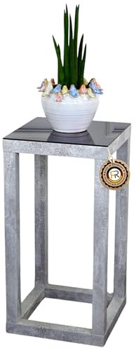freeroom24, Beistelltisch, Wohnzimmertisch, Couchtisch, Coffee Table, Kleiner Kaffeetisch, Blumenhocker, Blumensäule, Cube, Betonoptik, Glas schwarz, 30 x 30 x 70cm, Made in Germany