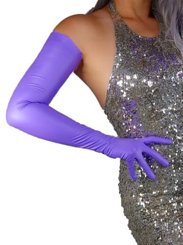 DooWay Lange Latex-Handschuhe für Damen, Kunstgummi, 71,1 cm, Stretch, Cosplay-Kostüm-Handschuhe, Violett, Medium