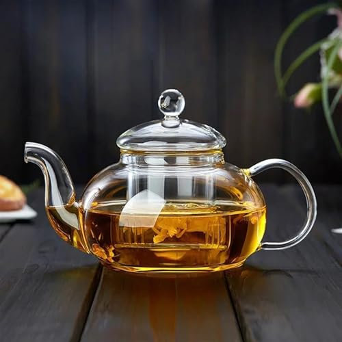 ZYLHGIKBAD High Borosilicate Glass Flower Tea Pot Heatable Glass Tea Set 400ml/1000ml Filterable Heat-Resistant Thickened Glass Travel Tea Set s & Coffee Servers(800ml) (600ml)