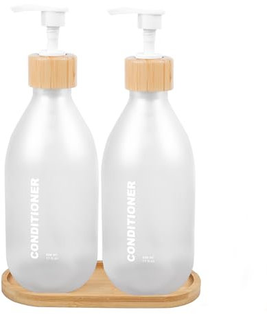 ILIKEPOW 2 Pack Soap Dispenser 500ml 17 fl.oz Refillable with Bamboo Tray, Washing Up Liquid Dispenser for Kitchen, Bathroom, Countertop, Lotion Hand and Dish Soap, Frosted