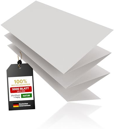 ADEBO Medical® ZickZack Papierhandtücher Recycling – 1-lagig, 25 x 23 cm, Natur – 5000 Blätter pro Karton – Premium hygienische Einweghandtücher
