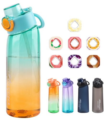 Metyniete Botella de aire de 900 ml, con 7 cápsulas de sabor, sin BPA, tritán, para deportes (azul naranja)