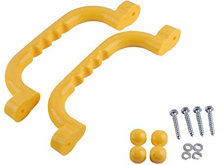 Set of 2 Grab Handles with Finger Grips for Climbing Frames, Treehouses, Playhouses, and Outdoor Playground Equipment – Available in 5 Colors for Safe and Fun Play (Yellow)