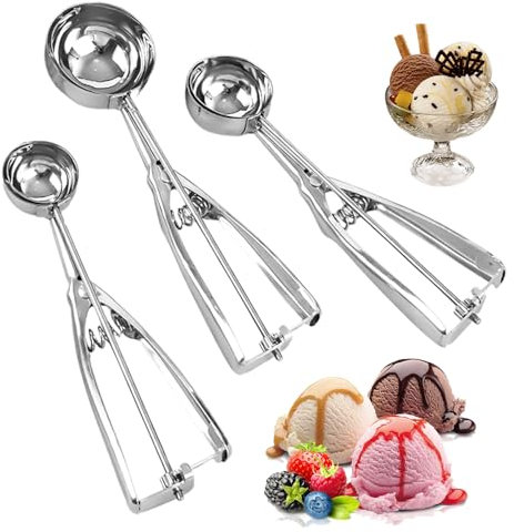Eisportionierer：Eisportionierer Edelstahl,Eiskugelportionierer Für Eiscreme,Eislöffel Portionierer mit Auslöser,4/5/6 cm Durchmesser,für Eiscreme Kuchen Fruchtfleisch,Fleischbällchen,Melone(3 PCS）
