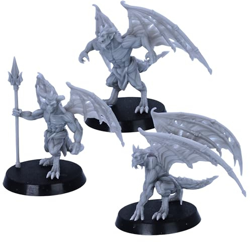 Forged Terrain Devil Minions – 3 Gargoyle Miniatures for Tabletop RPGs | 32mm Base Fantasy Monsters | DnD, Wargames | Epic Miniatures Licensed | Resin Unpainted Figures for Gamers & Painters
