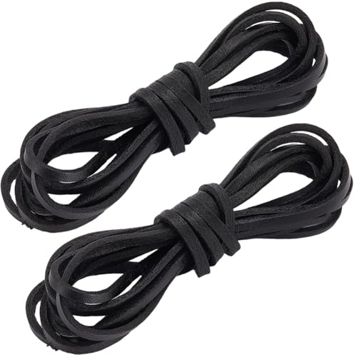 GORGECRAFT 4 m di Cordino in Pelle di Vacchetta 3mm Nero Naturale in Pelle Pieno Fiore Piatta per Allacciatura di Gioielli Intreccio di Corda per Braccialetti Collane Borse Foderi Fai da Te.