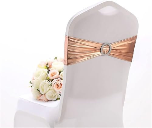 CTRSM Nœuds de Chaise de Mariage, Ceintures élégantes, Lot de 10 Housses de Chaise élastiques en élasthanne avec nœuds for décoration de Chaise de Mariage(Rose Gold)