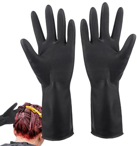 Generisch Wiederverwendbare Handschuhe - Salon Haarfarbe Handschuhe | Schwarze Wiederverwendbare Latex Arbeitshandschuhe | Farbhandschuhe | Haarfarbe Farbstoff Schutzhandschuhe Zum Färben Von Haaren