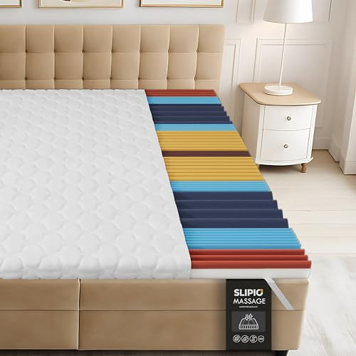 SLIPIO Surmatelas 140x200 cm | Hauteur 6 cm épais Topper de Matelas| Profil 5 Zones Massage Ergo+ Adaptation optimale du Corps | Housse Respirante & Lavable en Machine | Hypoallergénique Matelassé