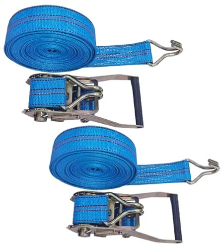Lot de 2 Sangles d'arrimage à cliquet de 3,0 à 20,0 m de Long et 2 po de Large, résistance à la Rupture: 11023 LB, Sangles d'arrimage de Chargement avec Doubles Crochets en J(Blue,14.0m/45.9Ft)