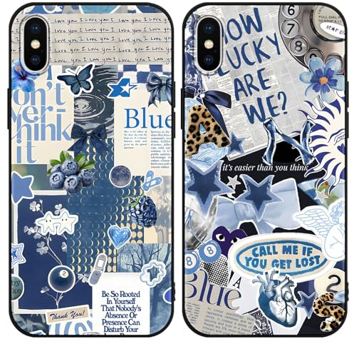 Phoona 2 Pack Star Print Case for iPhone X 5.8, European Collage Aesthetic Preppy Girly Design Pattern for Girls Women, Slim Soft Silicone Shockproof Bumper Protector Cover