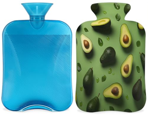 Cute Avocado Fruits Hot Water Bottle with Cover, 2L Hot Water Bag for Pain Relief, Neck Soft and Shoulder, Hand Feet Warmer, Hot and Cold Compress for Adult Kids