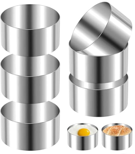 FARYODI 6 anelli per hamburger con un diametro di 10,2 cm | Set di anelli da dessert senza cuciture, in acciaio inox, 4 cm di altezza, per dolci, mousse