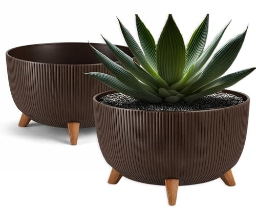 FEINZ Pot de Fleurs sur Pieds 40 cm Marron | Convient à une utilisation intérieure et extérieure, Avec insert et système de drainage, Jardinière ronde de 40 cm