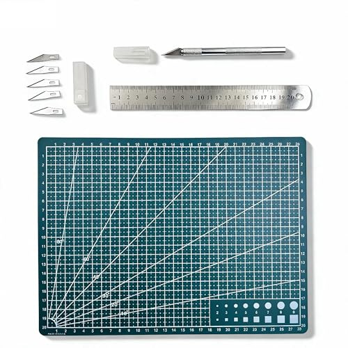 A4 Self Healing Cutting Mat with Ruler Set,0.9mm Thick Craft Mat Non Slip PVC with Clear Grid Lines | Precision Cutting Board for DIY Artwork Sewing & Model Making(Green)