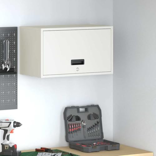 Yisssmeng White 33x60x35 cm Wall-Mounted Garage Cabinet with Gas Spring Door, Robust Powder-Coated Steel Storage Locker for Workshop, Laundry or Corridor