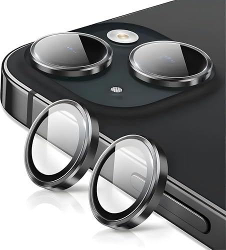 Coiwxmoi Protecteur d'Objectif de Caméra pour iPhone 15/15 Plus Protection Camera,Verre Trempé 9H,HD Transparente Anti-Rayures,3D en Aluminium Protege Appareil Photo Individuel Arriere Protector,Noir