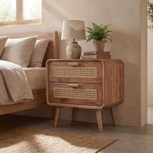 Generisch Nachttisch mit 2 Schubladen Teak Holz 60 cm breit massiv Handarbeit Unikat Bali Beistelltisch