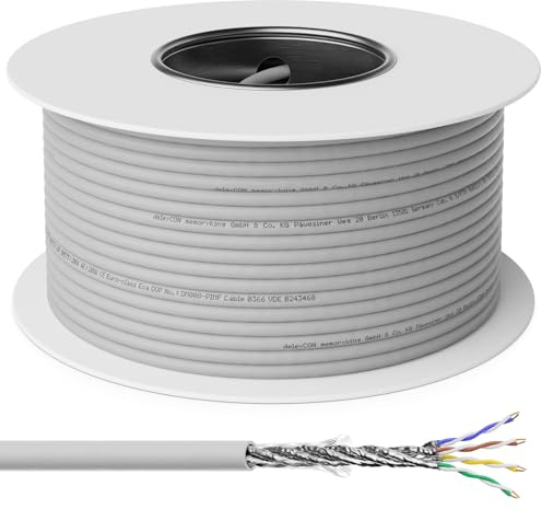 deleyCON 100m Cat6 Verlegekabel 1000 Mbit Gigabit S/FTP PIMF Schirmung Netzwerkkabel Starr zum Verlegen Installationskabel LAN Ethernet Netzwerk Kabel Datenkabel BauPVO - Grau