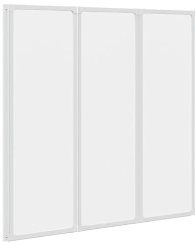 Pare baignoire à 3 volets rétractables blanc en aluminium 117 x 120 cm pliant réversible avec surface caoutchouc pour salle de bain, montage gauche ou droite, pratique