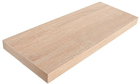 Hudson Rectangular Floating Shelf Kit, Thick Box Shelving Unit, W60 x D23.5 x H3.8 cm, Light-Oak Effect with Concealed Wall Brackets, Simple Installation for Bedroom, Kitchen, Living Room & Hallway