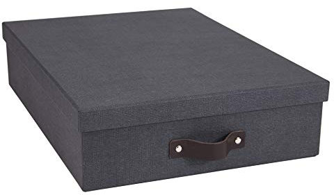 BIGSO OSKAR Dokumentenbox für A4 Papier, Broschüren usw. – Schreibtischablage mit Deckel und Griff – Aufbewahrungsbox aus Faserplatte und Papier – schwarz