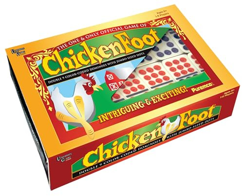 University Games, Chicken Foot Double 9 Color Dot Professional Size Dominoes, Classic Family Domino Game, 1 to 8 Players, Ages 6 and Up