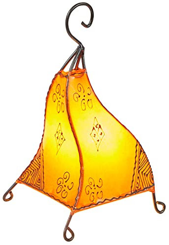 Orientalische Tischlampe Marrakesch 35cm Lederlampe Hennalampe Lampe | Marokkanische kleine Nachttischlampe aus Metall Lampenschirm aus Leder | Eine Tischlampe Farbe Orange