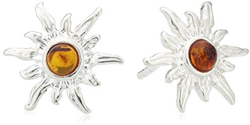 InCollections Damen-Ohrstecker Sonne 925 Sterling Silber 2 Bernsteine gelb 13 mm
