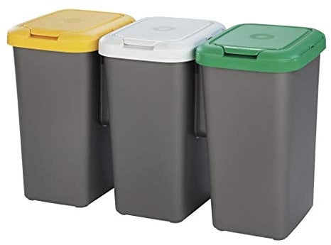 Tontarelli Papelera de reciclaje con 3 compartimentos, 75 litros en total, dimensiones 77x32x48 cm