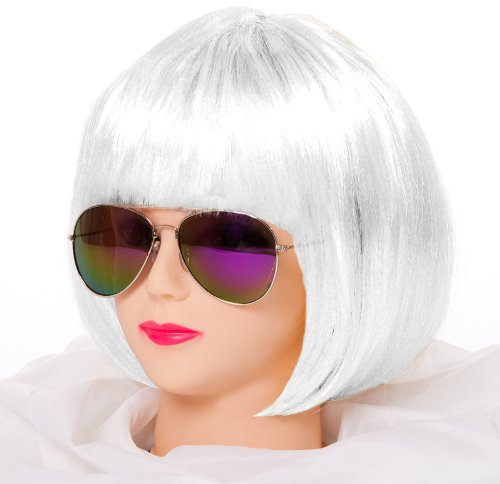 Cabaret Perücken Bob Afro Perücke Karneval Fasching Kostüm Chique Babe Locken (Bob Weiss)