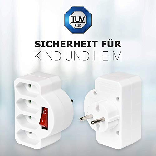 HEITECH 4 Fach Steckdosenadapter mit Schalter TÜV geprüft - Mehrfachsteckdose mit, Belastbarkeit bis max. 2300W - Adapterstecker Mehrfachstecker