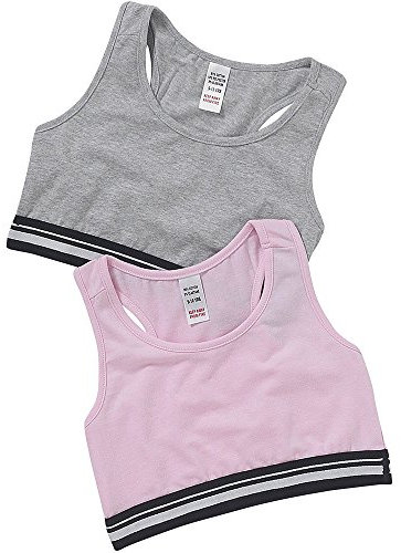 Just Essentials Girls Back to School 2 Pack Crop Bra Tops Sporty Racer UK Seller - Pink/Grey - 11/12 Years