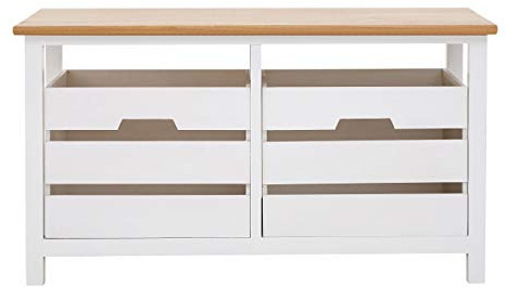 Premier by Prime Furnishing Newport 2 Drawer Bench White And Gold Colour Scheme Natural Paulownia Wood Eco-friendly