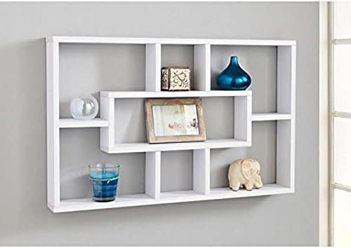 spot on dealz® Floating Shelf Wall Shelves for Bedroom Wall Mounted Bookcase Hanging Shelves Bookshelf Book Shelves for Living Room Display Wooden Multi Compartment Shelving Unit White