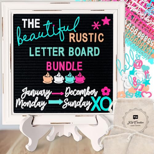 Rustikale Vintage-Stil Bauernhaus Filz Brieftafel Rillentafel Stecktafel Bündeln von Felt Creative Home Goods | mehr als 800 Buchstaben, Zahlen, Symbole (Schwarz, 26x26 cm)