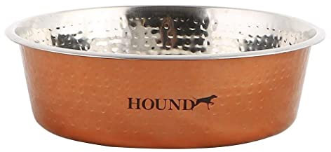 Hound Stainless Steel Pet Hammered Antique Copper Finish Bowl, S, 940 ml