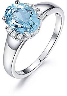 Daesar Ringe 750 Weißgold Frauen 1.35ct Oval Aquamarin Verlobungsring Weißgold Ring mit Diamant Große 62 (19.7)